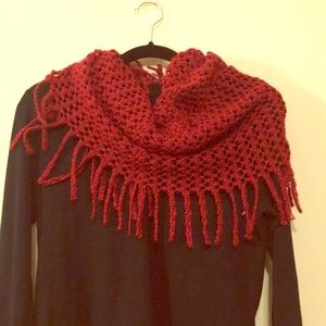 Soft red infinity scarf with fringe
